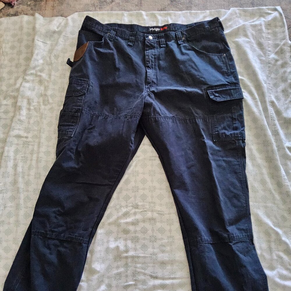 Wrangler Riggs Workwear Pants - Navy Blue Ripstop Ranger Cargo Pants 46x32